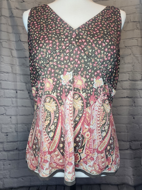 Talbots Tops - Women’s Sleeveless V-Neck Paisley Print Top in Pink and Black